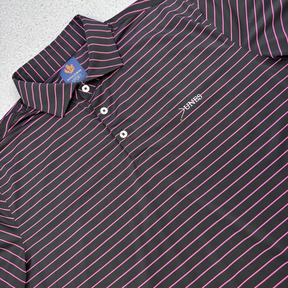 Donald Ross Sport Polo Shirt Mens Large Black Pink Striped Dunes Golf Stretch